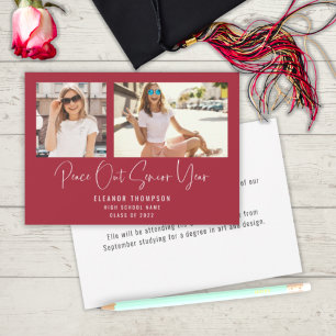 Modern Peace Out 2 Photo 2022 Graduation Red Announcement