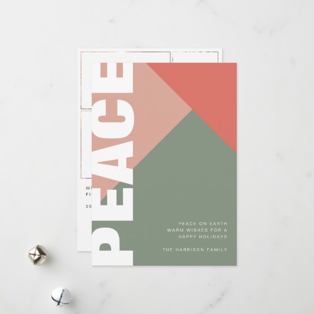 Modern Peace Photo Collage Holiday Card (Front/Back In Situ)