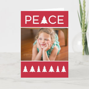 Modern Peace Red White Trees Your Photo Holiday Card