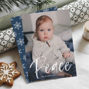Modern Peace Script Navy Photo Holiday Card