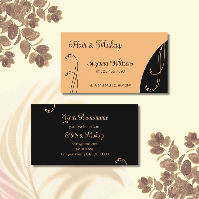 Modern Peach and Black Ornamental Squiggled Ornate Business Card (Creator Uploaded)