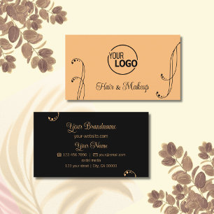 Modern Peach and Black Ornamental with Logo Ornate Business Card