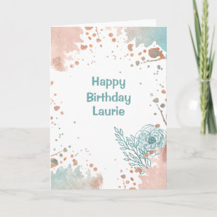 Modern Peach Aqua Paint Splatter Birthday Card