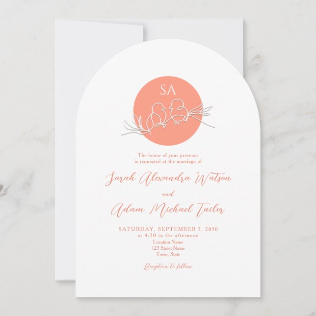 Modern Peach Arch Wedding Invite with QR (Front)
