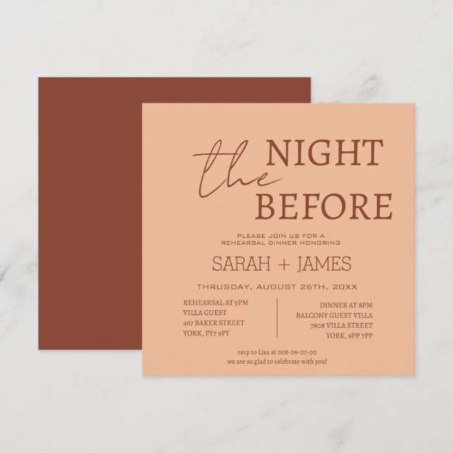 Modern Peach Beige Rehearsal Dinner Wedding Square Invitation (Front/Back)