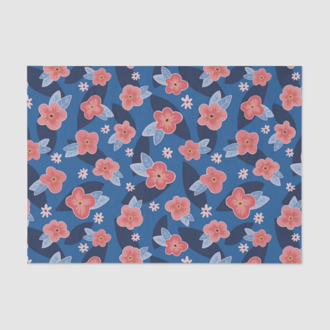 Modern Peach & Blue Floral pattern Tissue Paper (Front)
