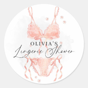 Modern Peach Blush Lingerie Bridal Shower Classic Round Sticker