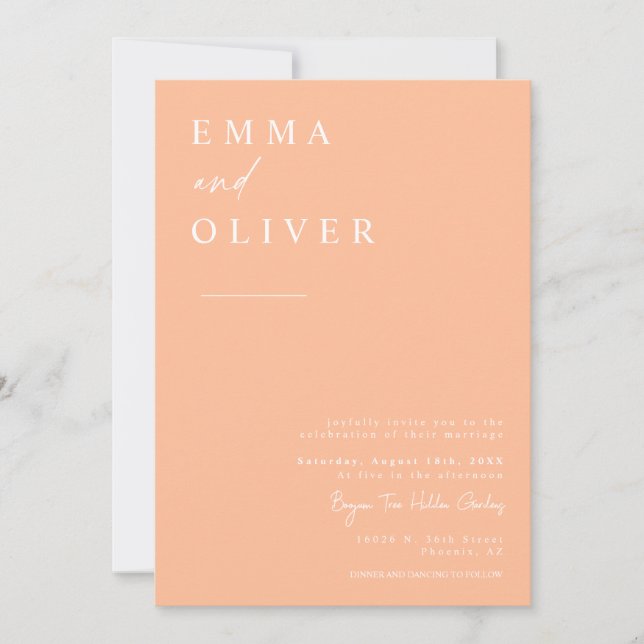 Modern Peach Boho Wedding Photo QR Code RSVP Invitation (Front)