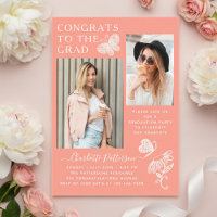 Modern Peach Butterfly Photo Graduation Party