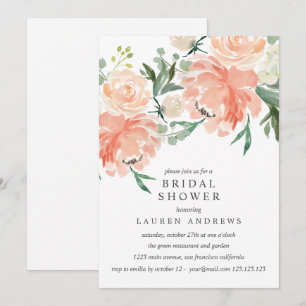 Modern Peach Coral Pink Bouquet Bridal Shower Inv Invitation