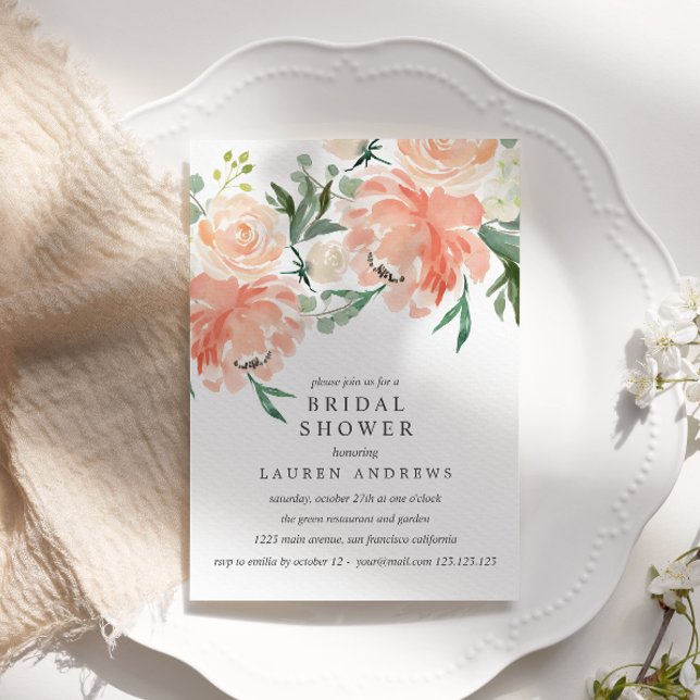 Modern Peach Coral Pink Bouquet Bridal Shower  Invitation (Creator Uploaded)