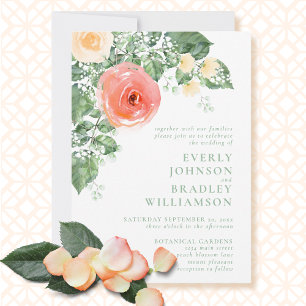  Modern Peach Coral Spring Summer Floral Wedding I Invitation