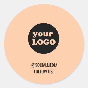 Modern Peach Custom Business Logo Classic Round Sticker
