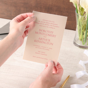 Modern Peach Elegant Wedding Vellum Invitations