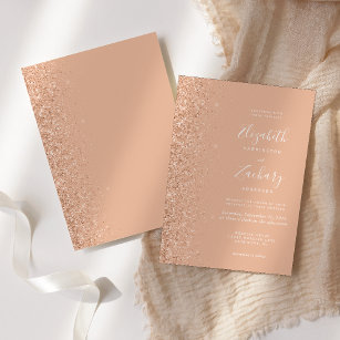 Modern Peach Faux Glitter Edge Wedding Invitation
