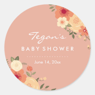Modern Peach Floral Baby Shower Stickers