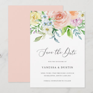Modern Peach Floral Elegant Wedding Save The Date