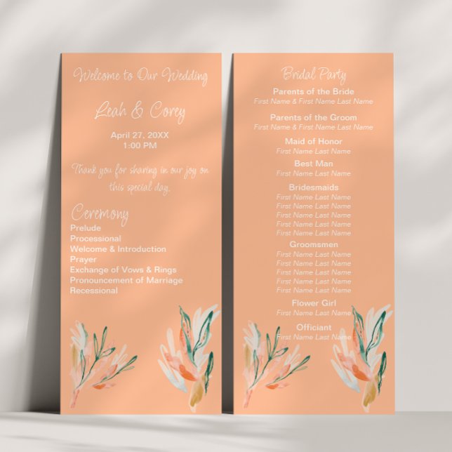 Modern Peach Floral Wedding Ceremony Program Programme (Creator Uploaded)