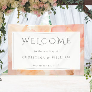 Modern Peach Floral Wedding Welcome Banner