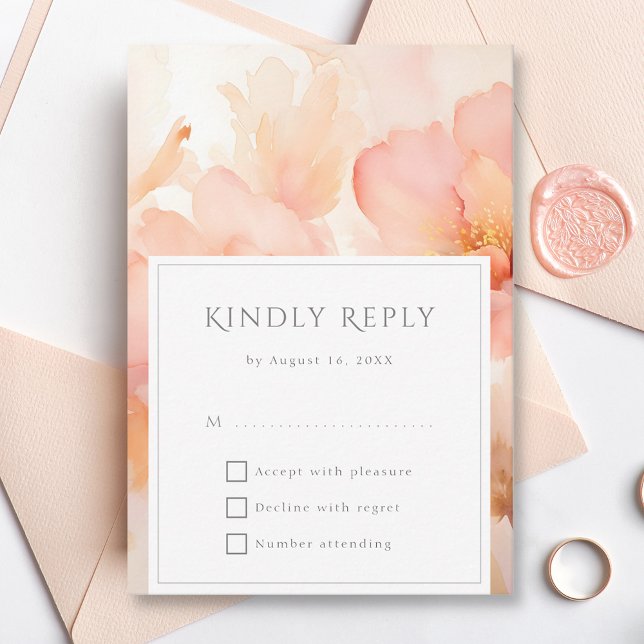 Modern Peach Flower Wedding RSVP Card (Creator Uploaded)