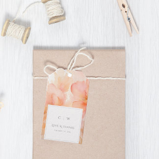 Modern Peach Flower Wedding Thank You Gift Tags