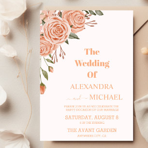 Modern Peach Fuzz Foliage  Wedding Invitation