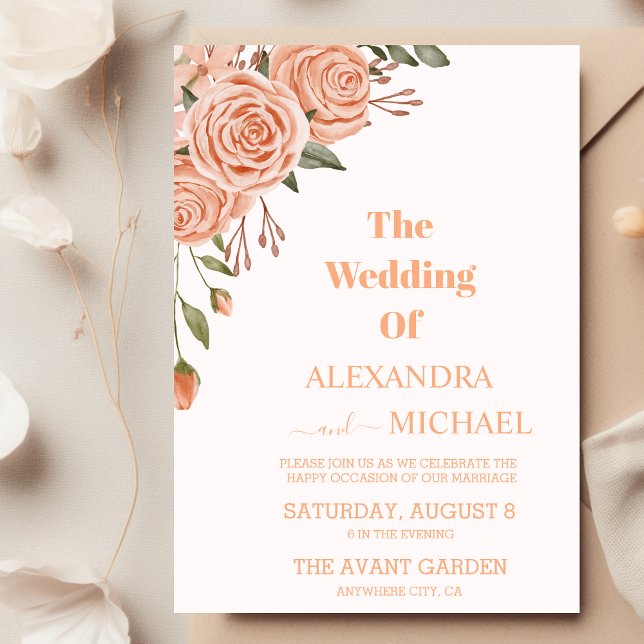Modern Peach Fuzz Foliage  Wedding Invitation (Creator Uploaded)