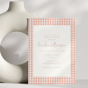 Modern Peach Gingham Check Plaid Bridal Shower Invitation