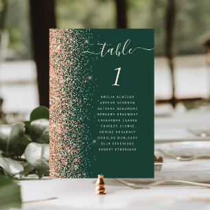 Modern Peach Glitter Emerald Green Wedding Table Number