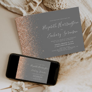 Modern Peach Glitter Grey Wedding Invitation