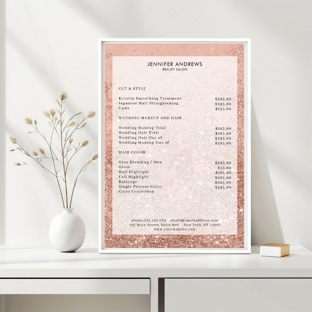 Modern Peach Glitter Salon Price List Poster (Creator Uploaded)