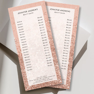 Modern Peach Glitter Salon Price List Rack Card
