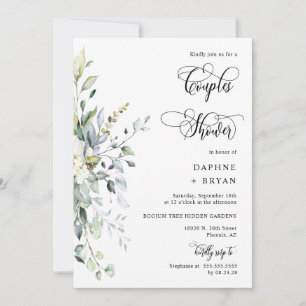 Modern Peach Greenery Couples Shower QR Code Photo Invitation