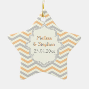 Modern peach, grey, ivory chevron pattern custom ceramic tree decoration