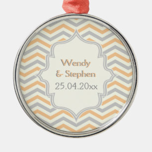 Modern peach, grey, ivory chevron pattern custom metal tree decoration