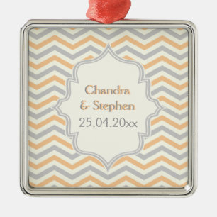 Modern peach, grey, ivory chevron pattern custom metal tree decoration