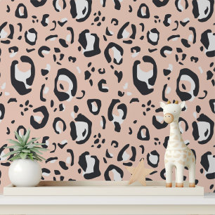 Modern Peach Leopard Print Statement Wallpaper