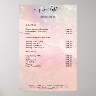 Modern Peach Marble Glitter Salon Price List Poster