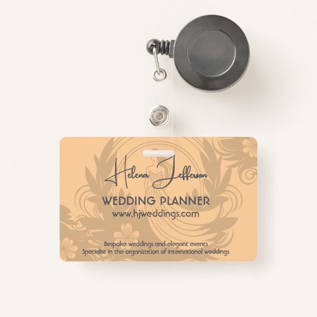 Modern Peach  Motif Logo Wedding Planner ID Badge (Front with Retractable)