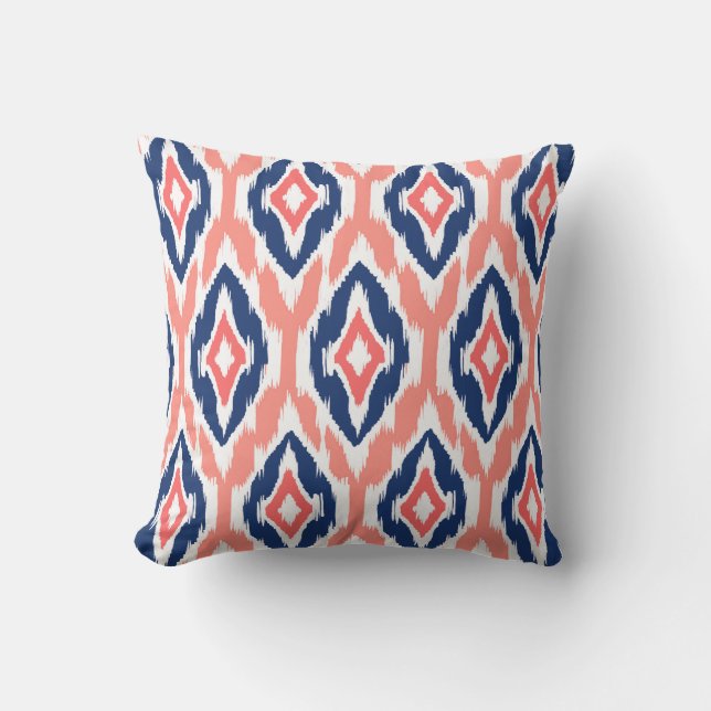 Modern peach navy coral Ikat Tribal Pattern 1a Cushion (Front)