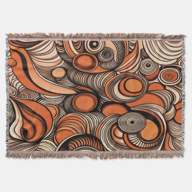 Modern Peach Orange Abstract Pattern Throw Blanket (Front)