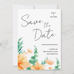 Modern Peach Orange Floral Wedding Save the Date Invitation