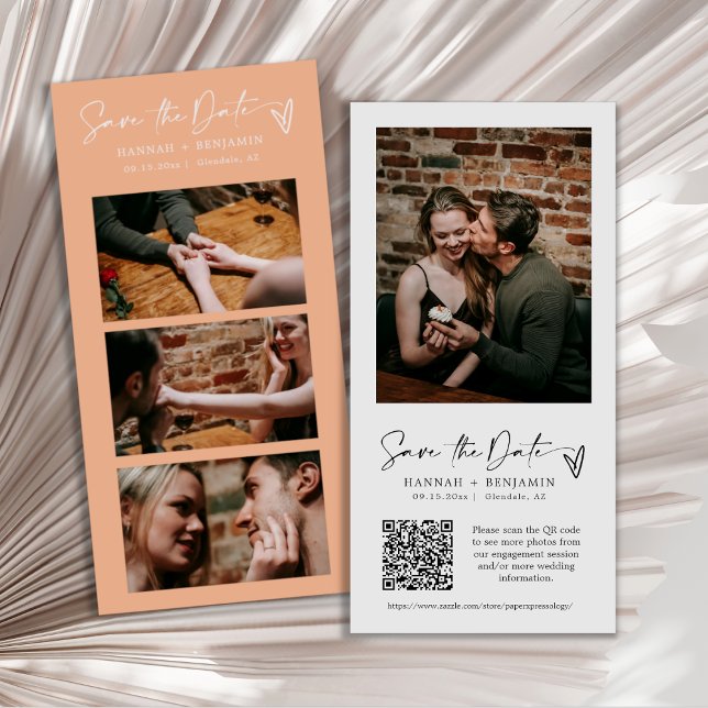 Modern Peach Photo Booth Strip QR Code Save The Date (Creator Uploaded)