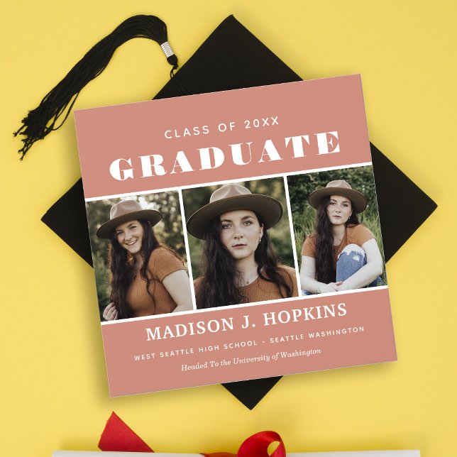 Modern Peach Photo Graduation Party Invitation (Creator Uploaded)