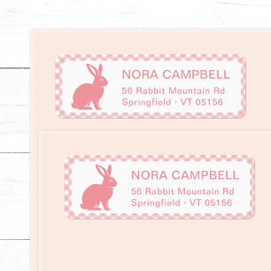 Modern Peach Pink Bunny Gingham Return Address