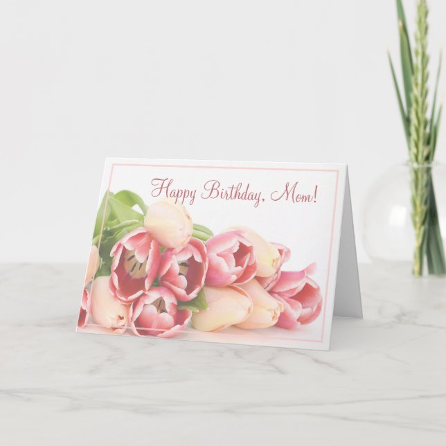 Modern Peach Pink Floral Bouquet Mum's Birthday Card (Front)