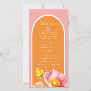 Modern Peach Pink Orange Poppies Wedding Program