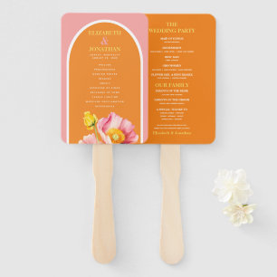 Modern Peach Pink Orange Poppies Wedding Program Hand Fan