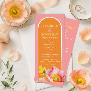 Modern Peach Pink Orange Poppies Wedding Program Invitation