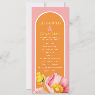 Modern Peach Pink Orange Poppies Wedding Program Invitation